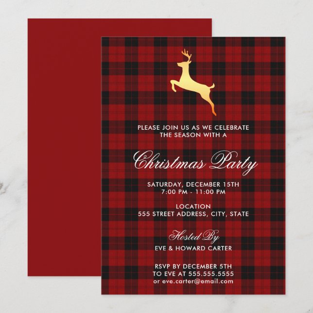 Scottish Tartan Reindeer  Christmas Party Invitation (Front/Back)
