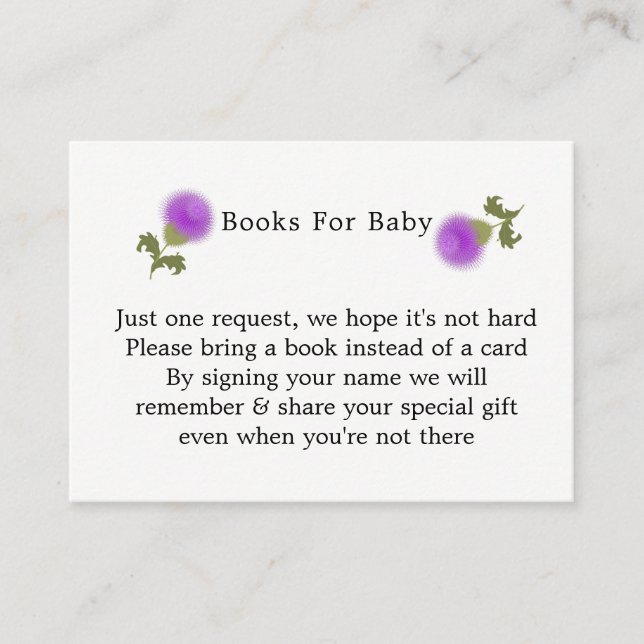 Scottish Tartan |Thistle Baby Shower Books Request Enclosure Card (Front)