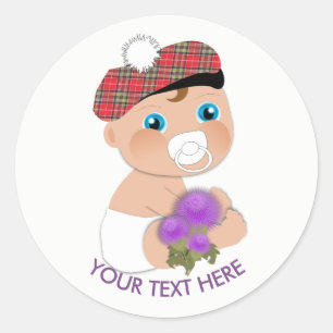 Scottish Tartan  Thistle Baby Shower Personalized Classic Round Sticker