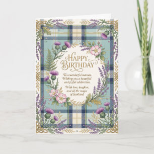 Scottish Tartan Thistle Birthday Card