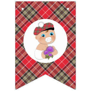 Scottish Tartan  Thistle Flower Cute Baby Shower Bunting Flags