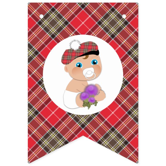 Scottish Tartan |Thistle Flower Cute Baby Shower Bunting Flags (First Flag)