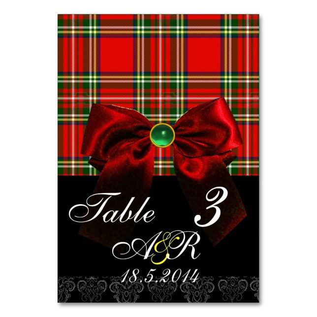 SCOTTISH TARTAN WITH RED BOW MONOGRAM TABLE NUMBER (Back)