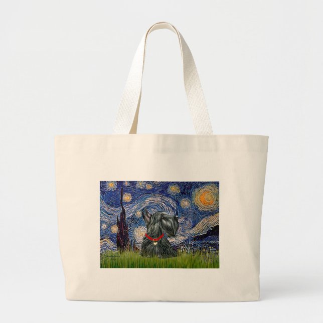 Scottish Terrier 12c -Starry Night Large Tote Bag (Front)