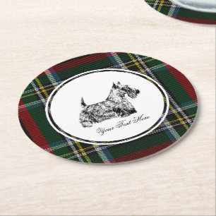 Scottish Terrier and Blackwatch Personalize Round Paper Coaster
