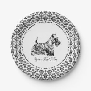 Scottish Terrier and Floral Personalize Paper Plate