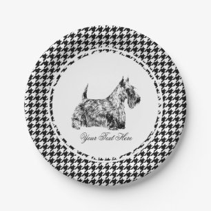 Scottish Terrier and Houndstooth Personalize Paper Plate