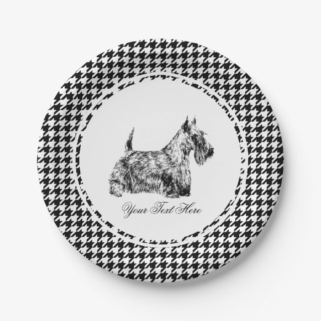 Scottish Terrier and Houndstooth Personalize Paper Plate (Front)