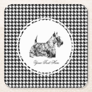 Scottish Terrier and Houndstooth Personalize Square Paper Coaster