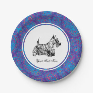 Scottish Terrier and Paisley Personalize Paper Plate