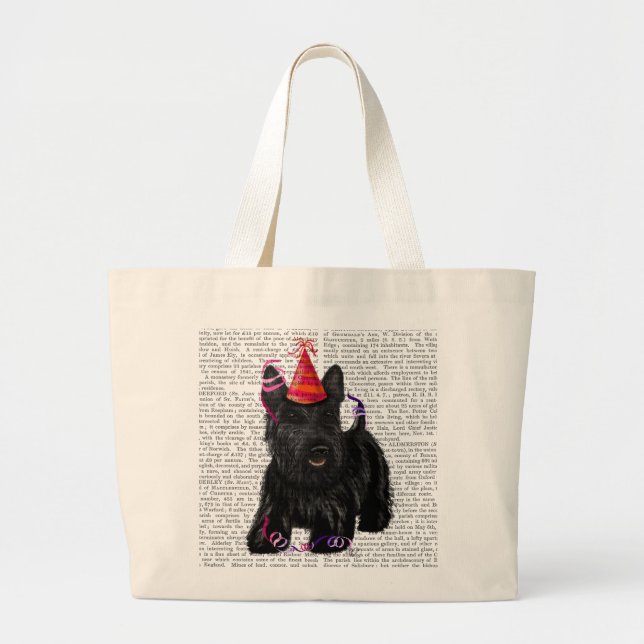 Scottish Terrier and Party Hat Large Tote Bag (Front)