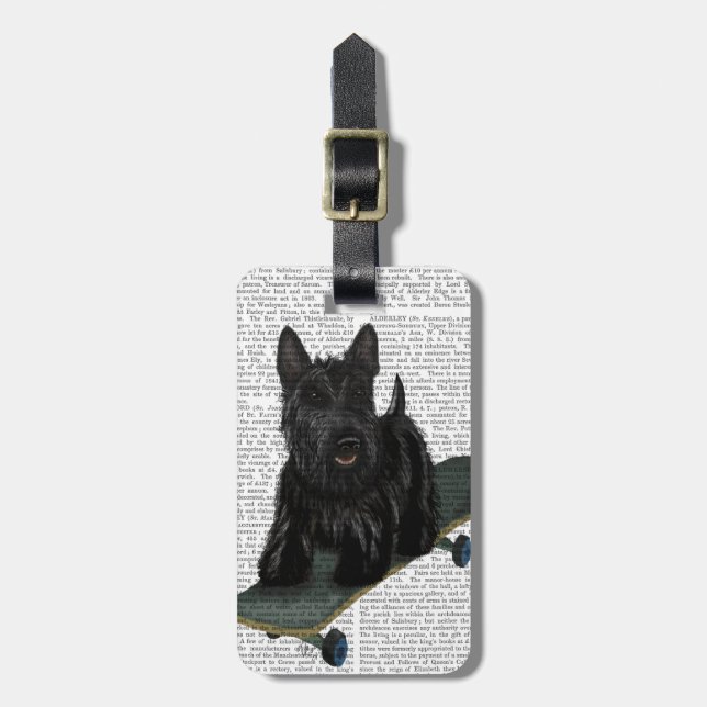 Scottish Terrier and Skateboard Luggage Tag (Front Vertical)