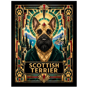 Scottish Terrier, Art Deco Dog Postcard