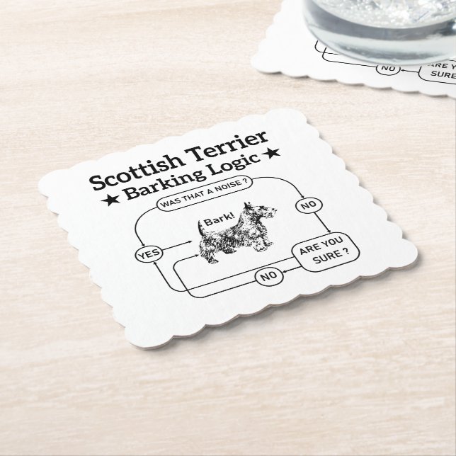 Scottish Terrier Barking Logic Funny Dog Sarcastic Paper Coaster (Angled)