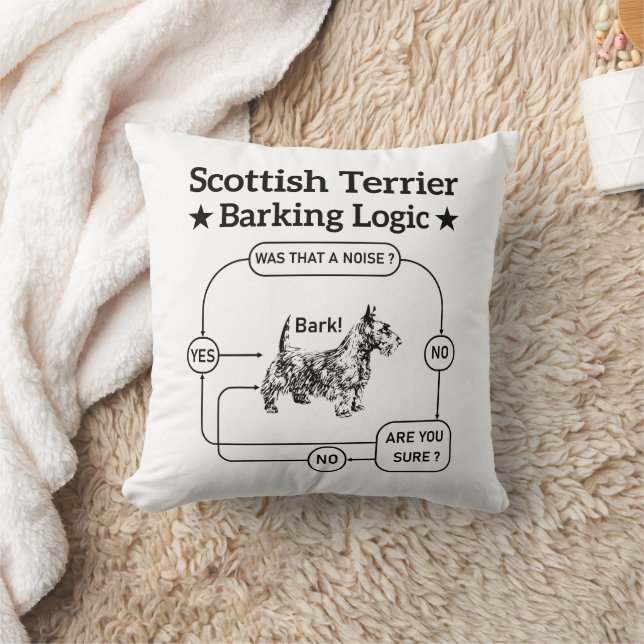 Scottish Terrier Barking Logic Funny Dog Sarcastic Throw Pillow (Blanket)