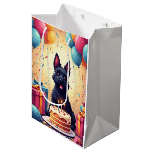 Scottish Terrier Birthday Celebration Medium Gift Bag (Front Angled)