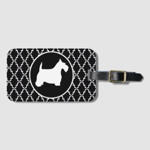 Scottish Terrier Black and White Quatrefoil Luggage Tag