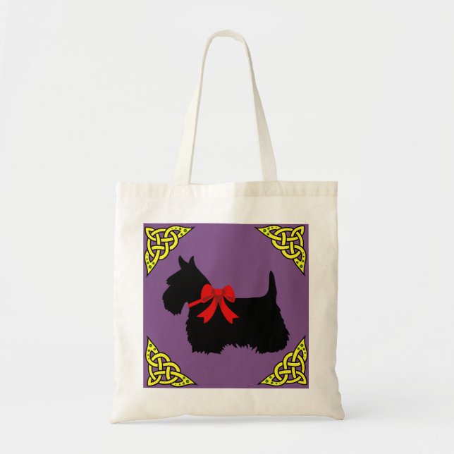 Scottish Terrier black, gold cletic braid, bow Tote Bag (Front)