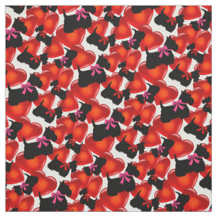 Scottish Terrier black, hearts, red/pink bow Fabric
