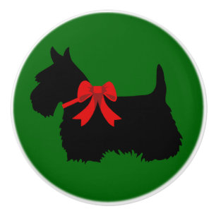 Scottish Terrier black Island green red bow Ceramic Knob