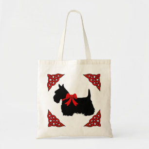 Scottish Terrier black, red cletic braid, bow Tote Bag