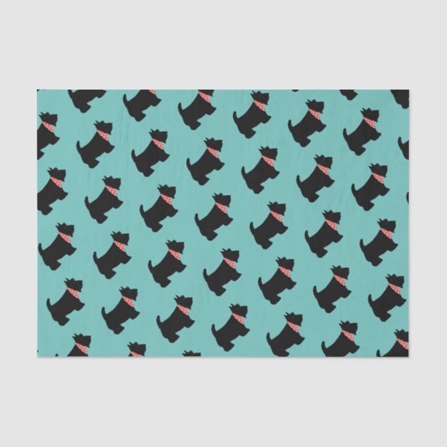 Scottish Terrier Black Scottie Dog Red Scarf Teal Tissue Paper (Front)