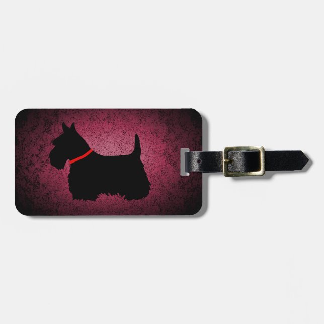 Scottish Terrier, black silhouette, granite pink Luggage Tag (Front Horizontal)