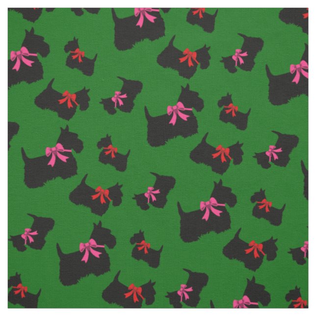 Scottish Terrier black silhouette, red/pink bow Fabric (Swatch)