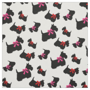 Scottish Terrier black silhouette, red/pink bow Fabric