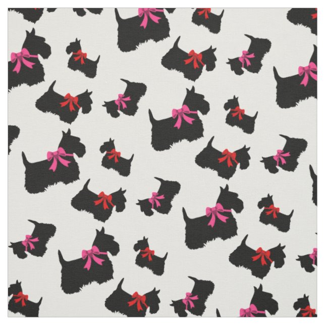 Scottish Terrier black silhouette, red/pink bow Fabric (Swatch)