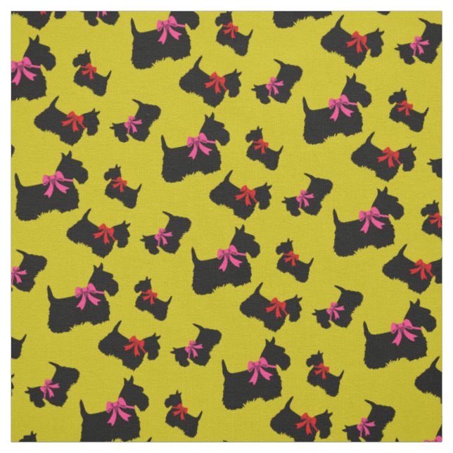 Scottish Terrier black silhouette, red/pink bow Fabric (Swatch)