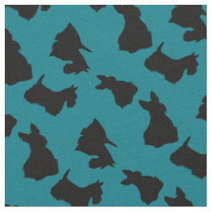 Scottish Terrier black silhouette, zazzle blue Fabric