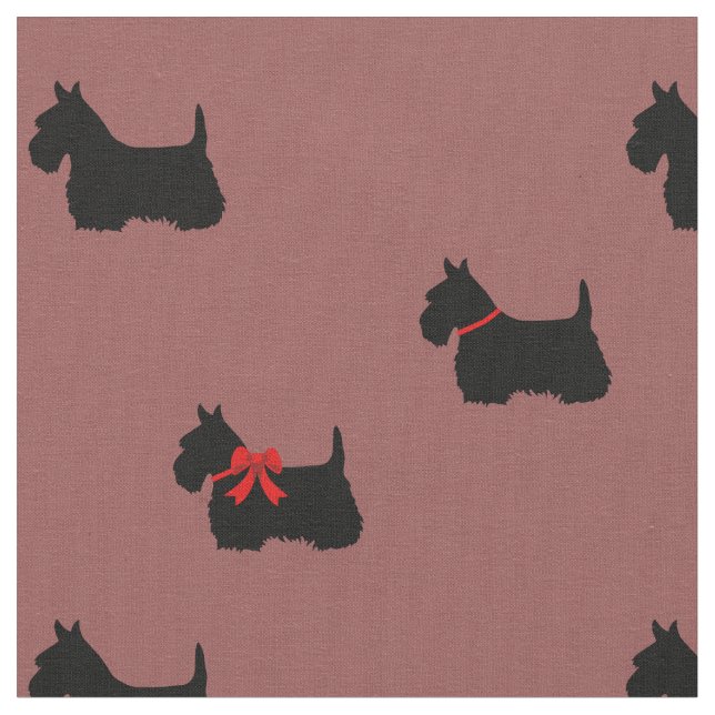 Scottish Terrier black silhouette/zazzle maroon Fabric (Close Up)
