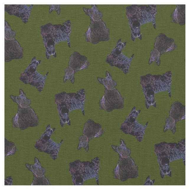 Scottish Terrier black sitting/standing/Odee green Fabric (Close Up)