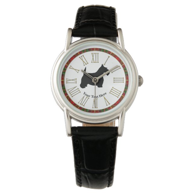 Scottish Terrier Black Tartan Ring Watch (Front)