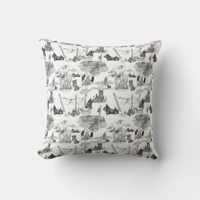 SCOTTISH TERRIER Black Toile Throw Pillow (Front)