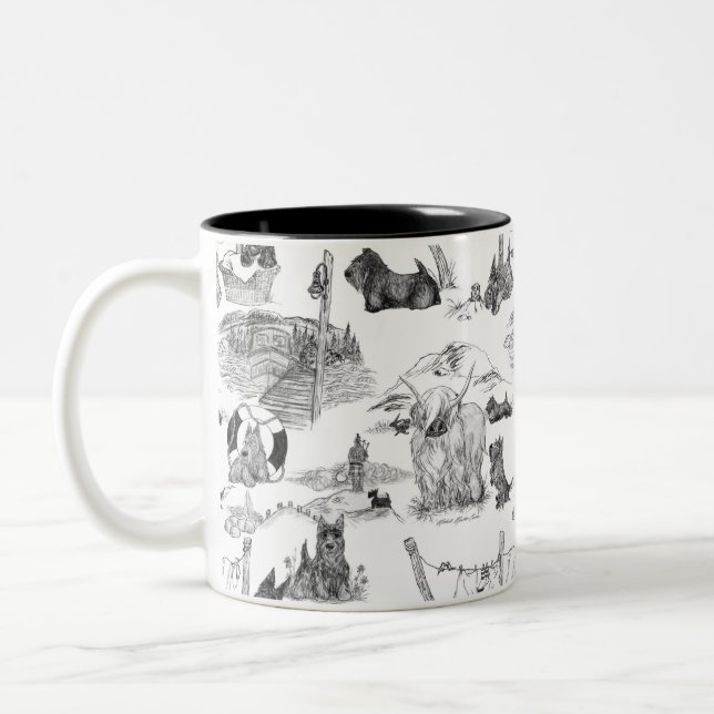 SCOTTISH Terrier Black Toile Two-Tone Coffee Mug (Left)