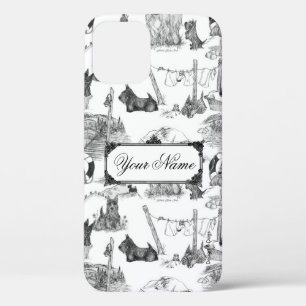 SCOTTISH Terrier Black Toile w/Custom Name iPhone 12 Case