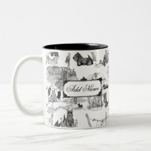 SCOTTISH Terrier Black Toile w/Custom Name Two-Tone Coffee Mug