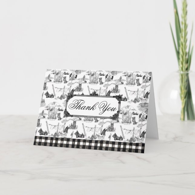 SCOTTISH Terrier Black Toile w/Customization Thank You Card (Front)