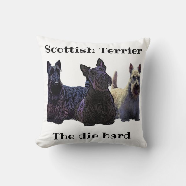 Scottish Terrier black/wheaten, deep red plaid Throw Pillow (Front)