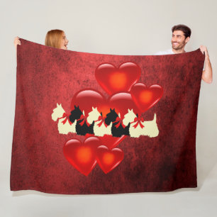 Scottish terrier,black/wheaten,Lot of love hearts, Fleece Blanket