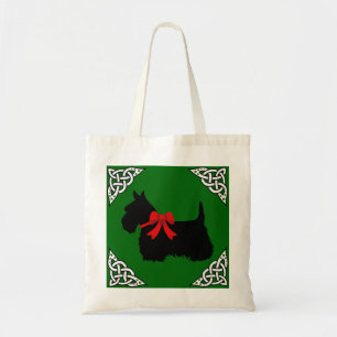 Scottish Terrier black/white, cletic braid, bow Tote Bag