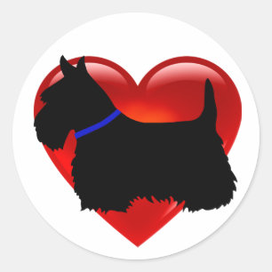 Scottish Terrier black/white heart, blue collar Classic Round Sticker