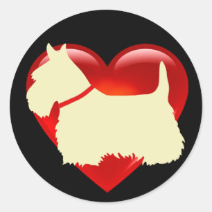 Scottish Terrier black/white red heart / collar Classic Round Sticker