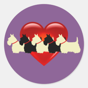 Scottish Terrier black/white red heart / collar Classic Round Sticker