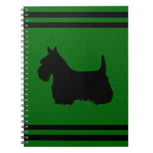 Scottish Terrier black/white silhouette green/name Notebook