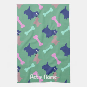 Scottish Terrier Bones Green Personalized Towel
