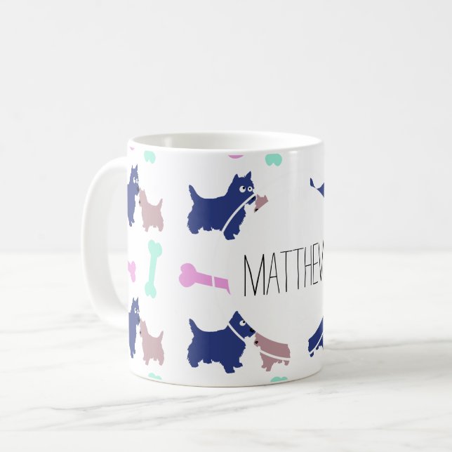Scottish Terrier Bones Monogramme Nom Mug (Devant gauche)