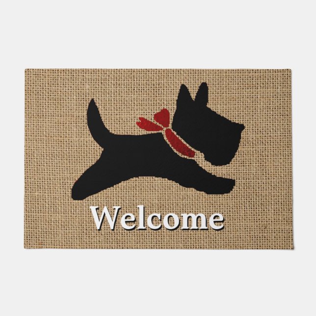 Scottish Terrier Burlap Personalize Doormat (Front)